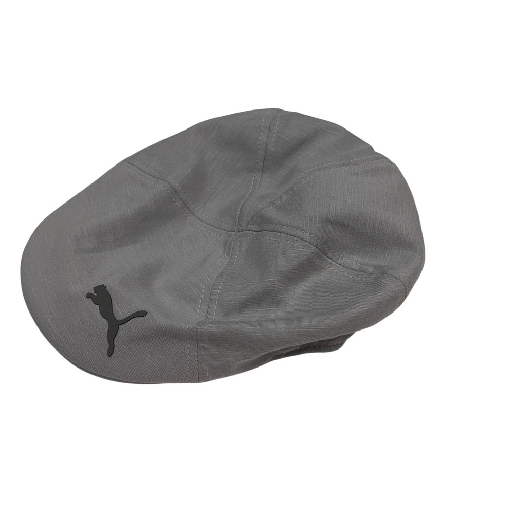 Puma Golf Flat Cap Mens M Gray Driver Cap Flexfit Stretch Logo Hat New